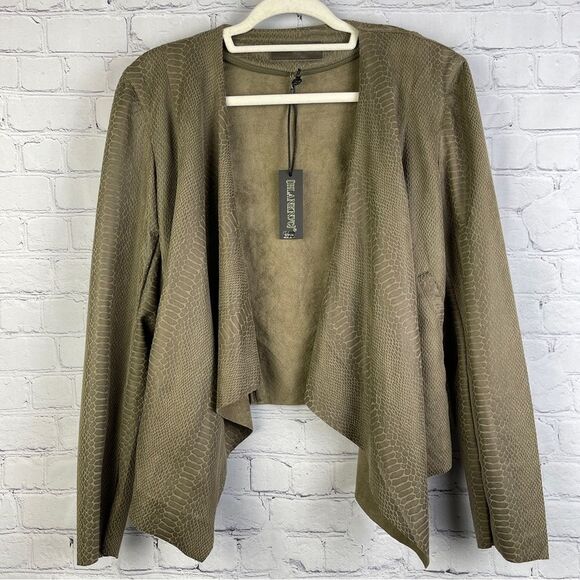 BLANK NYC olive green faux suede snake print open front drape jacket NWT, size L - Picture 1 of 12